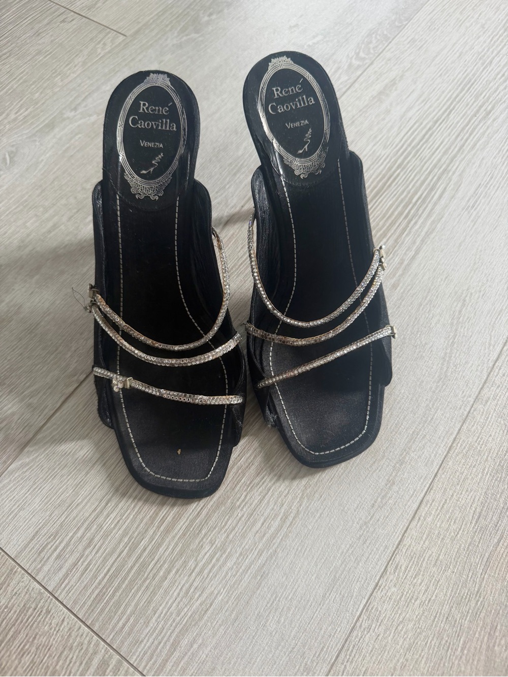 Kurt Geiger Black Slide Mules with Crystal Straps